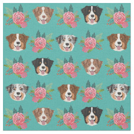 Aussie Hunde und rosa Blüten Stoff