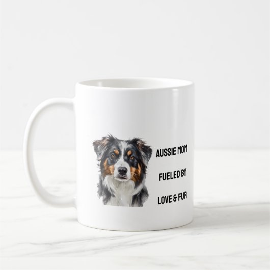 Aussie Mama Liebe & Fur niedlich Australian Shephe Kaffeetasse (Links)