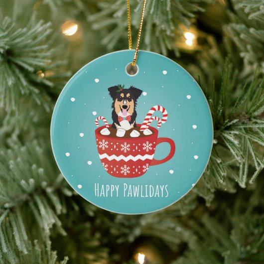 Aussie Mix Christmas Happy Pawlidays Keramik Ornament (Baum)