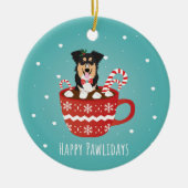 Aussie Mix Christmas Happy Pawlidays Keramik Ornament (Vorne)
