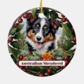 Aussie Pup Ornament, Personalize Puppy Christmas Keramik Ornament (Hinten)