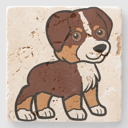 aussie red tri Cartoon Steinuntersetzer (Vorderseite)