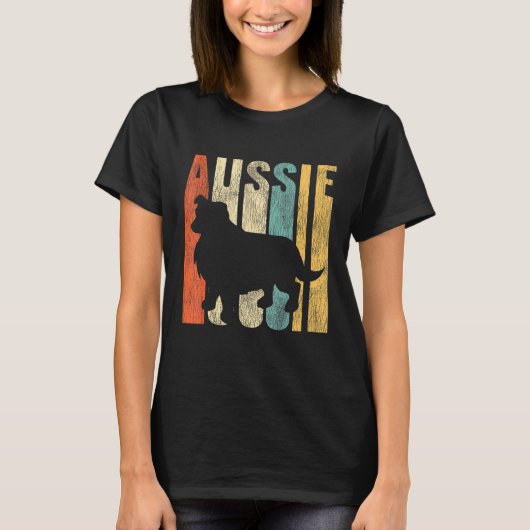 Aussie Retro 1970er Dog Australian Shepherd Distre T-Shirt (Vorderseite)