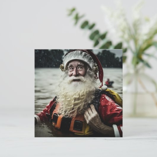 Aussie Santa Flood Single Sided Card Karte (Stehend Vorderseite)