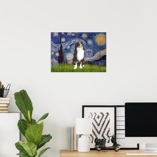 Aussie Shep (Tri2) - Starry Night Poster (Heimbüro)