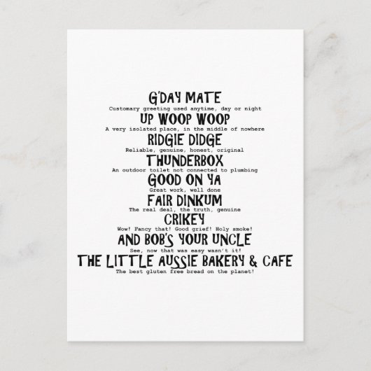 Aussie Slang Postkarte (Vorderseite)
