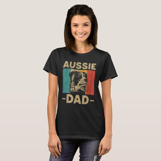 Aussie Vater Retro Australian Shepherd T-Shirt (Vorne ganz)