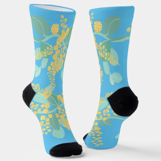 Aussie Wattle blüht grün und gold Socken (Gewinkelt)