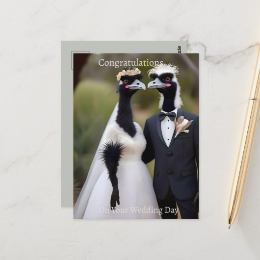 Aussie Wedding Australian Emus, Wedding Postkarte (Vorderseite/Rückseite Beispiel)