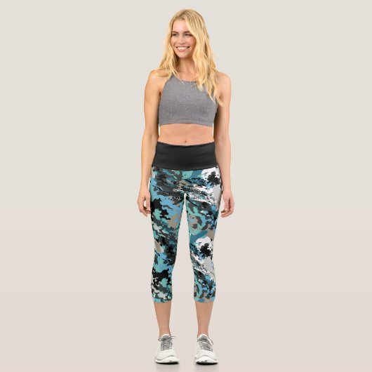 Aussie Wild Kingfisher Aquamarin Capri Leggings (Vorderseite)