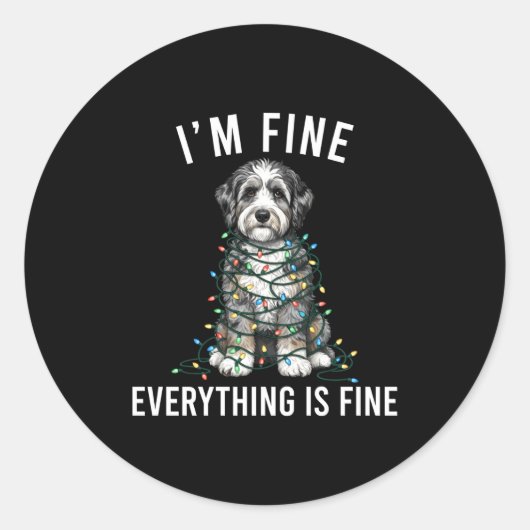 Aussiedoodle Christmas I'm Fine Everything Is Fine Runder Aufkleber (Vorderseite)