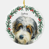 Aussiedoodle Christmas Wreath Personalisiert Keramik Ornament (Hinten)
