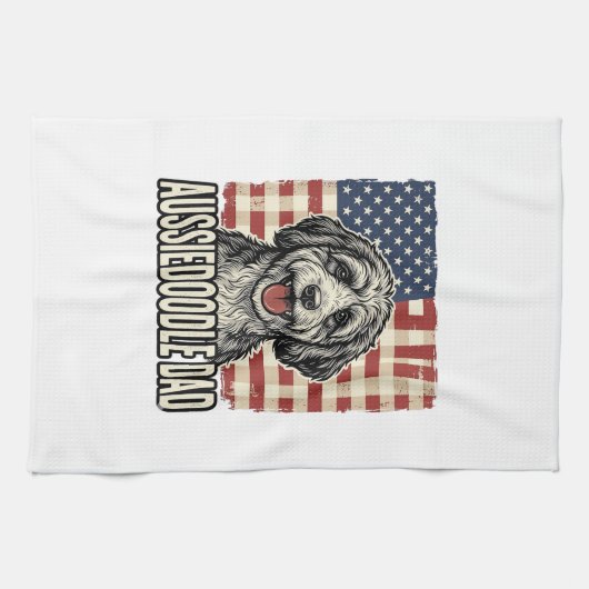 Aussiedoodle Dad Patriotic Vintage Dog Shirt Desig Geschirrtuch (Horizontal)