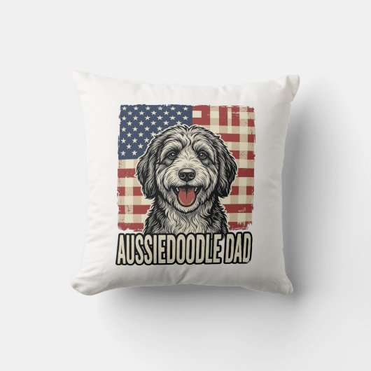 Aussiedoodle Dad Patriotic Vintage Dog Shirt Desig Kissen (Vorderseite)