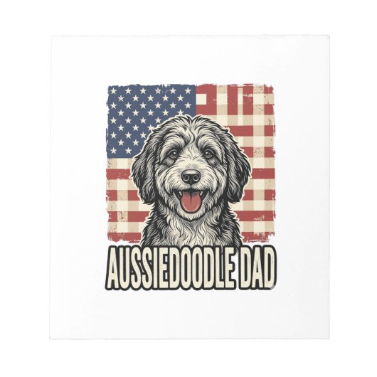 Aussiedoodle Dad Patriotic Vintage Dog Shirt Desig Notizblock (Vorderseite)