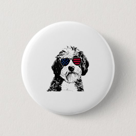 Aussiedoodle Dog 4. Juli USA Flagge Button (Vorderseite)