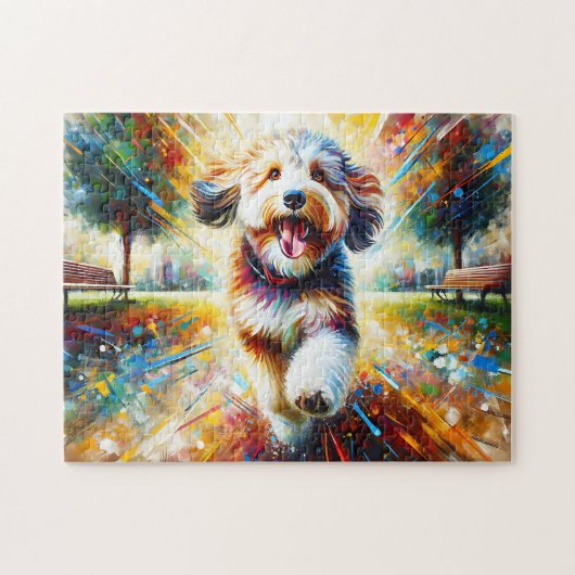 Aussiedoodle Dog Portrait Akrylkkunstdruckhund Puzzle (Horizontal)