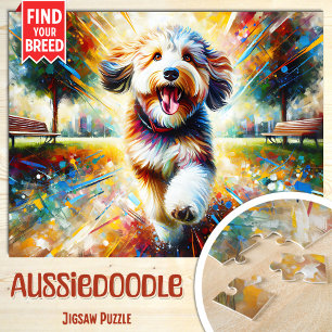 Aussiedoodle Hundeporträt Acryl-Kunst Druck Hund Puzzle