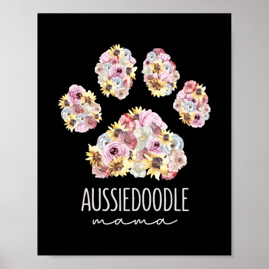 Aussiedoodle Mama Floral Paw Mama Poster (Vorne)