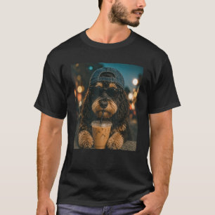 Aussiedoodle trinkt eisgekühlten Kaffee Lustiger H T-Shirt