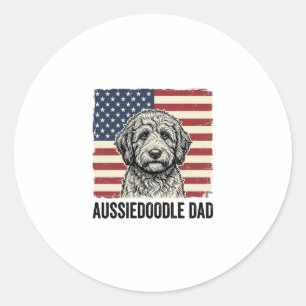 Aussiedoodle-Vater Patriotisches Vintage-Hund-Shir Runder Aufkleber