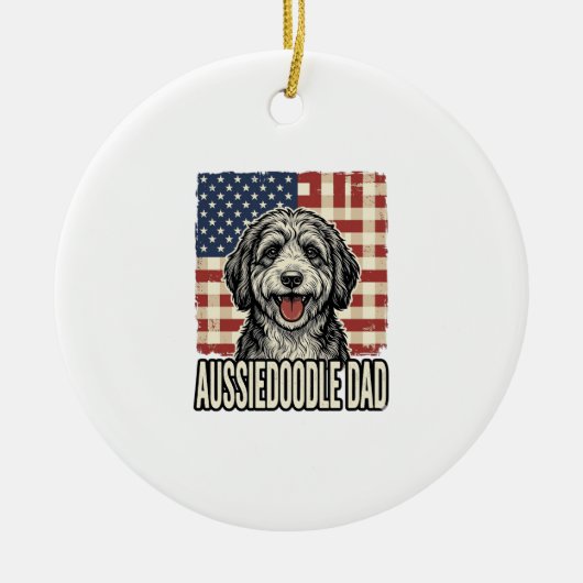 Aussiedoodle-Vater-patriotisches-vintage-Hunde-Shi Keramik Ornament (Vorne)