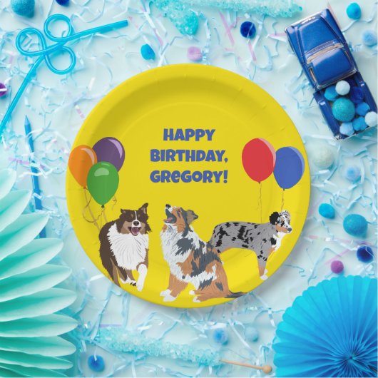 Aussies Australian Shelpherds and Party Balloons Pappteller (Party)