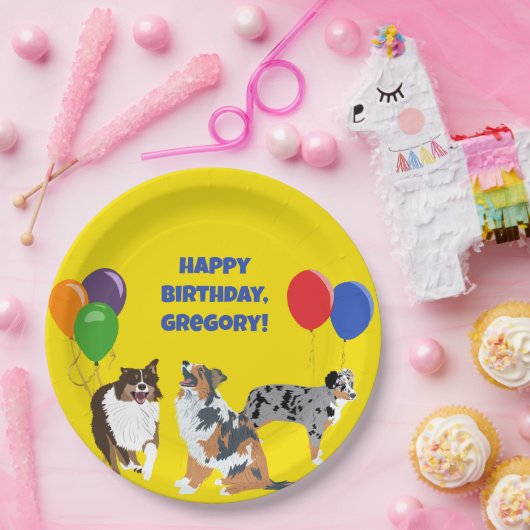 Aussies Australian Shelpherds and Party Balloons Pappteller (Party)