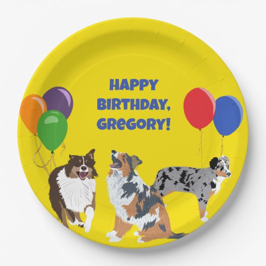 Aussies Australian Shelpherds and Party Balloons Pappteller (Vorderseite)