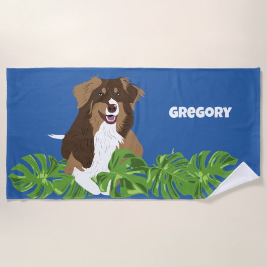 Aussies Australian Shepherd Dog Tropical Leaves Strandtuch (Vorderseite)