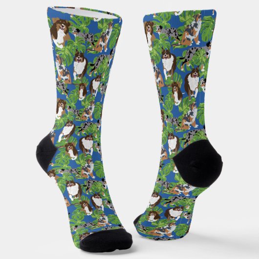 Aussies Australian Shepherd Dogs Tropical Leaves Socken (Gewinkelt)