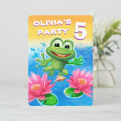 Aussteigender Frosch kundenbarer Spaß Geburtstagse Einladung (Stehend Vorderseite)