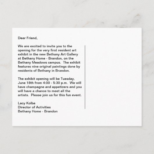 Ausstellung Eröffnung Postkarte (Rückseite)