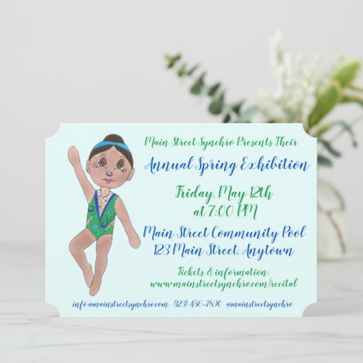 Ausstellung zum Schwimmbad mit Synchronisation Einladung (Stehend Vorderseite)