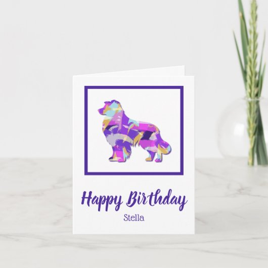 Austalian Shepherd Dog Silhouette Lila PYB Funny Karte (Vorderseite)