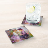 Austausch von Rose und Freundschaft Glasuntersetzer (Schrägansicht)