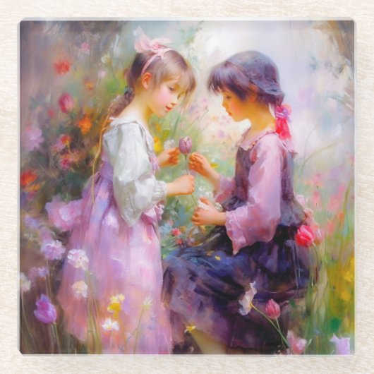 Austausch von Rose und Freundschaft Glasuntersetzer (Vorderseite)