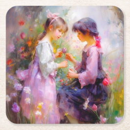 Austausch von Rose und Freundschaft Rechteckiger Pappuntersetzer