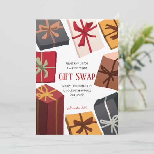 Austausch von Weihnachtsgeschenken Einladung (Stehend Vorderseite)