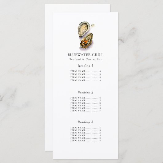 Auster | Menü-Karte für Meeresfrüchte Menükarte (Vorne/Hinten)