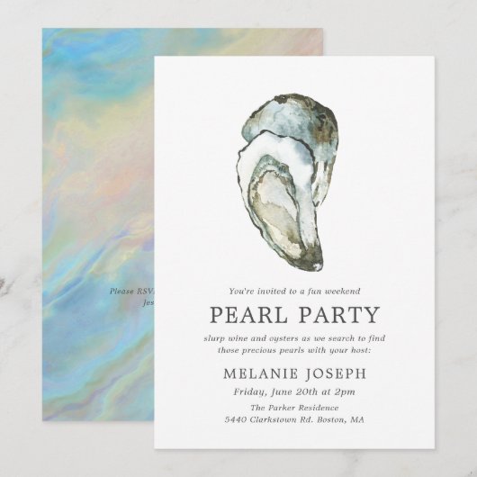 Auster-Perlen-Party | Opal-Stil Einladung (Vorne/Hinten)