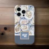 Austern in Pearls Blue Gray Tan Monogram Initial Case-Mate iPhone Hülle
