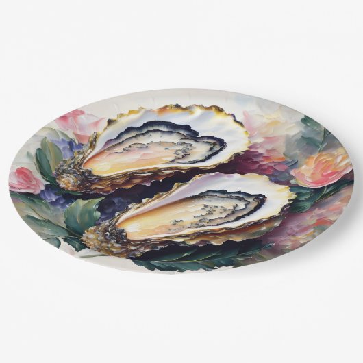 Austern Malerei botanischer Kunst Pappteller (Schrägansicht)