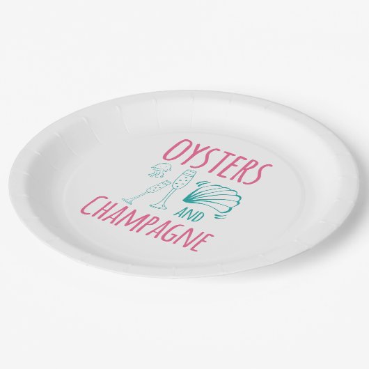 Austern und Champagner Pappteller (Schrägansicht)