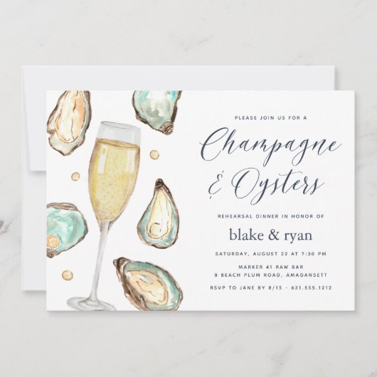Austern und Champagner Probe Abendessen Einladung (Vorderseite)