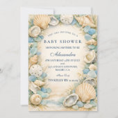 Austern- und Seesternchen-Strand-Baby-Party Einladung (Vorderseite)