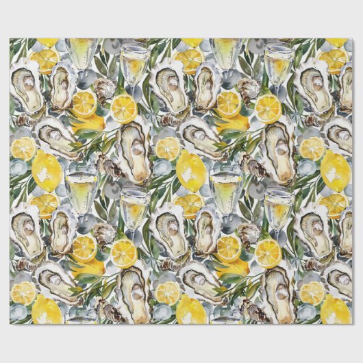 Austern, Zitronen und Champagner Geschenkpapier (Flach)