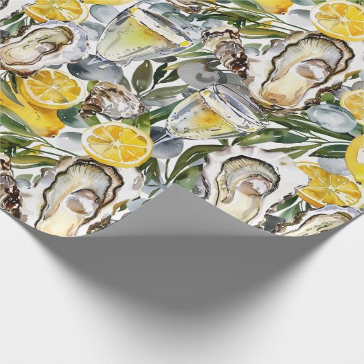 Austern, Zitronen und Champagner Geschenkpapier (Ecke)