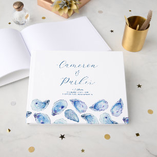 Austernblaue Aquarell-Hochzeits-Hardcover Gästebuch