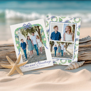 Austerngirlande-Wasserfarbfoto in Küstenoptik Feiertagskarte
